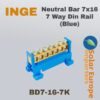 Neutral Bar 7x16 7 Way Din Rail (Blue) (BD7-16-7K)
