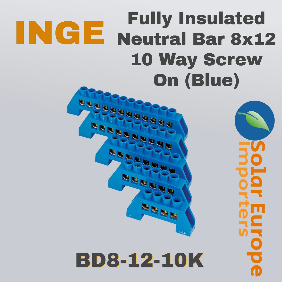 Fully Insulated Neutral Bar 8x12 10 Way Screw On (Blue)
