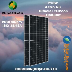 Astronergy: 710W Astro N8 Bifacial TOPcon Half-Cut - VOC: 48.77V / ISC: 18.48A (CHSM66N(DG)/F-BH-710)