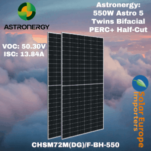 Astronergy: 550W Astro 5 Twins Bifacial PERC+ Half-Cut - VOC: 50.30V / ISC: 13.84A (CHSM72M(DG)/F-BH-550)