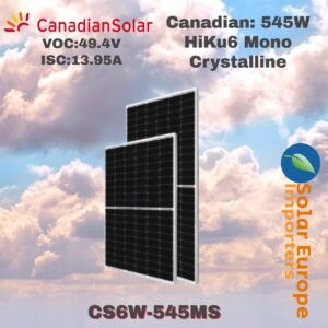 Canadian: 545W HiKu6 Mono Crystalline - VOC:49.4V / ISC:13.95A (CS6W-545MS)