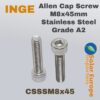 Allen Cap Screw M8x45mm Stainless Steel Grade A2 (CSSSM8x45)