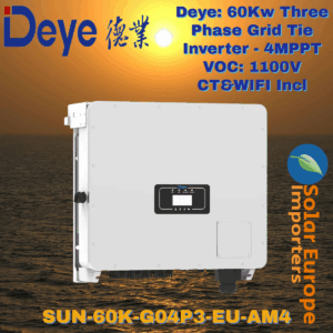 Deye: 60Kw Three Phase Grid Tie Inverter - 4MPPT VOC: 1100V CT&WIFI Incl (SUN-60K-G04P3-EU-AM4)