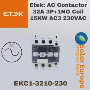 Etek: AC Contactor 32A 3P+1NO Coil 15KW AC3 230VAC (EKC1-3210-230)