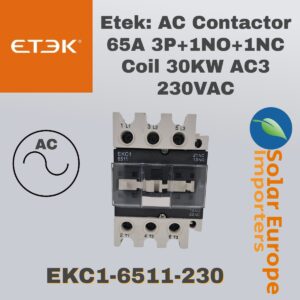 Etek: AC Contactor 65A 3P+1NO+1NC Coil 30KW AC3 230VAC (EKC1-6511-230)