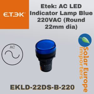 Etek: AC LED Indicator Lamp Blue 220VAC (Round 22mm dia) (EKLD-22DS-B-220)