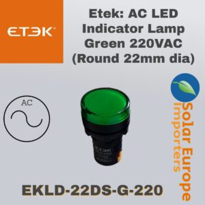 Etek: AC LED Indicator Lamp Green 220VAC (Round 22mm dia) (EKLD-22DS-G-220)