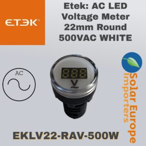 Etek: AC LED Voltage Meter 22mm Round 500VAC WHITE (EKLV22-RAV-500W)