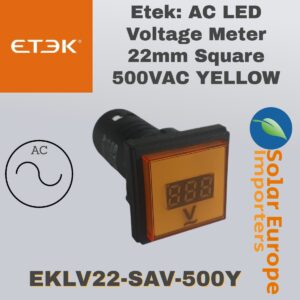 Etek: AC LED Voltage Meter 22mm Square 500VAC YELLOW (EKLV22-SAV-500Y)