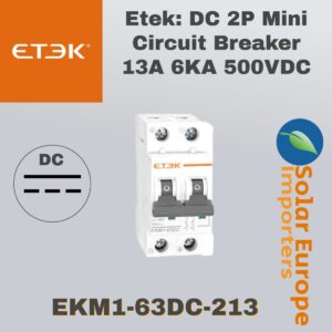 Etek: DC 2P Mini Circuit Breaker 13A 6KA 500VDC (EKM1-63DC-213)