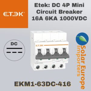 Etek: DC 4P Mini Circuit Breaker 16A 6KA 1000VDC (EKM1-63DC-416)