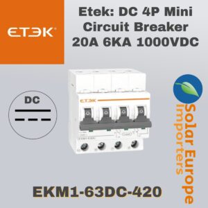Etek: DC 4P Mini Circuit Breaker 20A 6KA 1000VDC (EKM1-63DC-420)