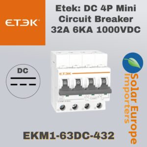 Etek: DC 4P Mini Circuit Breaker 32A 6KA 1000VDC (EKM1-63DC-432)