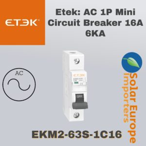 Etek: AC 1P Mini Circuit Breaker 16A 6KA (EKM3-63-1C16)