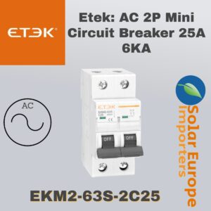 Etek: AC 2P Mini Circuit Breaker 25A 6KA (EKM3-63-2C25)