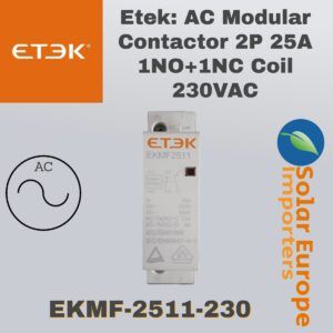 Etek: AC Modular Contactor 2P 25A 1NO+1NC Coil 230VAC (EKMF-2511-230)