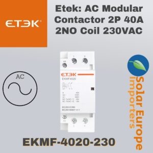 Etek: AC Modular Contactor 2P 40A 2NO Coil 230VAC (EKMF-4020-230)