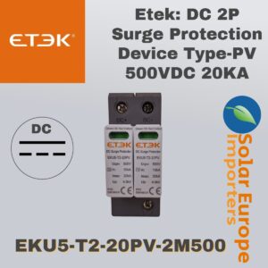 Etek: DC 2P Surge Protection Device Type-PV 500VDC 20KA (EKU5-T2-20PV-2M500)