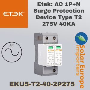 Etek: AC 1P+N Surge Protection Device Type T2 275V 40KA (EKU5-T2-40-2P275)