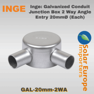 Inge: Galvanized Conduit Junction Box 2 Way Angle Entry 20mmØ (Each) (GAL-20mm-2WA)