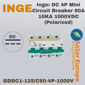 Inge: DC 4P Mini Circuit Breaker 80A 10KA 1000VDC (Polarized) (GDDC1-125/C80-4P-1000V)