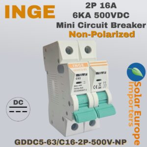 Inge: DC 2P Mini Circuit Breaker 16A 6KA 500VDC (Non-Polarized) (GDDC5-63/C16-2P-500V-NP)