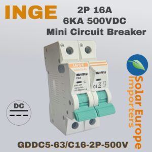 Inge: DC 2P Mini Circuit Breaker 16A 6KA 500VDC (Polarized) (GDDC5-63/C16-2P-500V)