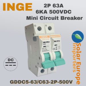 Inge: DC 2P Mini Circuit Breaker 63A 6KA 500VDC (Polarized) (GDDC5-63/C63-2P-500V)