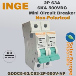Inge: DC 2P Mini Circuit Breaker 63A 6KA 500VDC (Non-Polarized) (GDDC5-63/C63-2P-500V-NP)