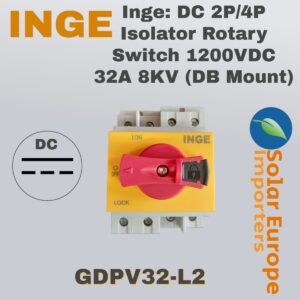 Inge: DC 2P/4P Isolator Rotary Switch 1200VDC 32A 8KV (DB Mount) (GDPV32-L2)