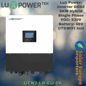 Lux Power: Inverter GEN2 6KW Hybrid Single Phase - VOC: 530V Battery: 48V CT&WIFI Incl (GEN2-LB-EU-6K)