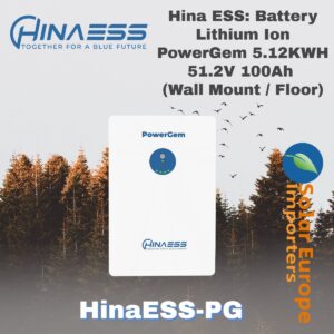 Hina ESS: Battery Lithium Ion PowerGem 5.12KWH 51.2V 100Ah (HinaESS-PG)
