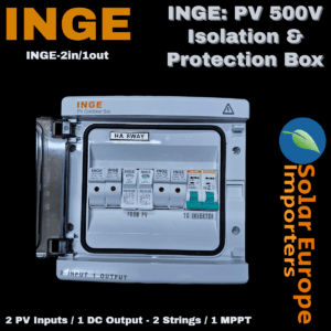 INGE: PV 500V Isolation & Protection Box: 2 PV Inputs / 1 DC Output - 2 Strings / 1 MPPT (8 Way Box) (INGE-2in/1out)