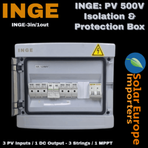 INGE: PV 500V Isolation & Protection Box: 3 PV Inputs / 1 DC Output - 3 Strings / 1 MPPT (12 Way Box) (INGE-3in/1out)