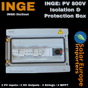 INGE: PV 800V Isolation & Protection Box: 3 PV Inputs / 2 DC Outputs - 3 Strings / 2 MPPT (18 Way Box) (INGE-3in/2out)