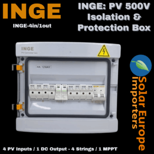 INGE: PV 500V Isolation & Protection Box: 4 PV Inputs / 1 DC Output - 4 Strings / 1 MPPT (12 Way Box) (INGE-4in/1out)