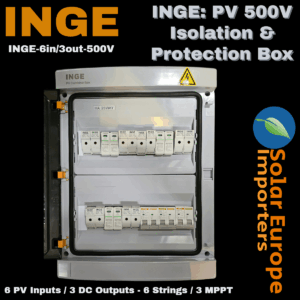 INGE: PV 500V Isolation & Protection Box: 6 PV Inputs / 3 DC Outputs - 6 Strings / 3 MPPT (18 Way Box) (INGE-6in/3out-500V)