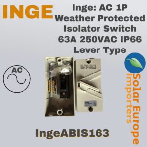 Inge: AC 1P Weather Protected Isolator Switch 63A 250VAC IP66 Lever Type (IngeABIS163)