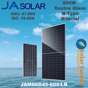 JA: 605W Deep Blue 4.0 PRO N-Type Bifacial - VOC: 47.90V / ISC: 16.00A (JAM66D45-605/LB)