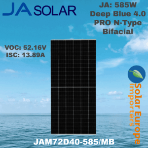 JA: 585W Deep Blue 4.0 PRO N-Type Bifacial - VOC: 52.16V / ISC: 13.89A (JAM72D40-585/MB)