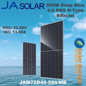JA: 595W Deep Blue 4.0 PRO N-Type Bifacial - VOC: 52.58V / ISC: 13.99A (JAM72D40-595/MB)