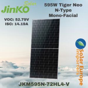 Jinko: 595W Tiger Neo N-Type Mono - VOC 52.95V / ISC 14.19A (JKM595N-72HL4-V)