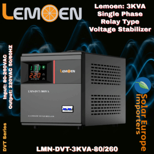 Lemoen: 3KVA Single Phase Relay Type Voltage Stabilizer Input: 80-260VAC Output: 220VAC 50/60HZ (LMN-DVT-3KVA-80/260)