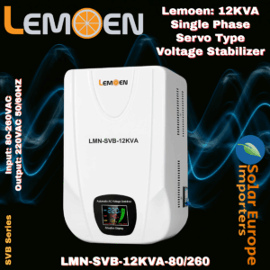 Lemoen: 12KVA Single Phase Servo Type Voltage Stabilizer Input: 80-260VAC Output: 220VAC 50/60HZ (LMN-SVB-12KVA-80/260)