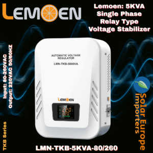 Lemoen: 5KVA Single Phase Relay Type Voltage Stabilizer Input: 80-260VAC Output: 220VAC 50/60HZ (LMN-TKB-5KVA-80/260)