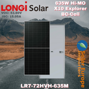 Longi: 635W Hi-MO X10 Explorer BC-Cell - VOC: 53.60V / ISC: 15.05A (LR7-72HVH-635M)