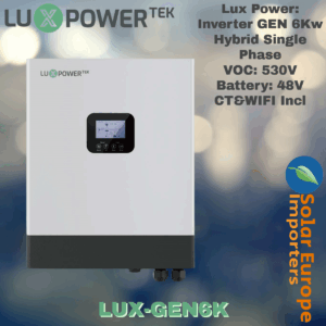 Lux Power: Inverter GEN 6Kw Hybrid Single Phase - VOC: 530V Battery: 48V CT&WIFI Incl (LUX-GEN6K)