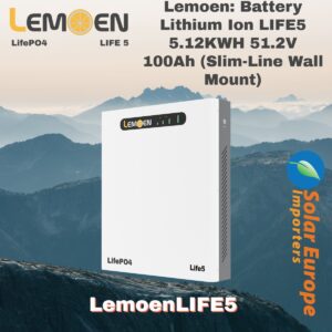 Lemoen: Battery Lithium Ion LIFE5 5.12KWH 51.2V 100Ah (Slim-Line Wall Mount) (LemoenLIFE5)