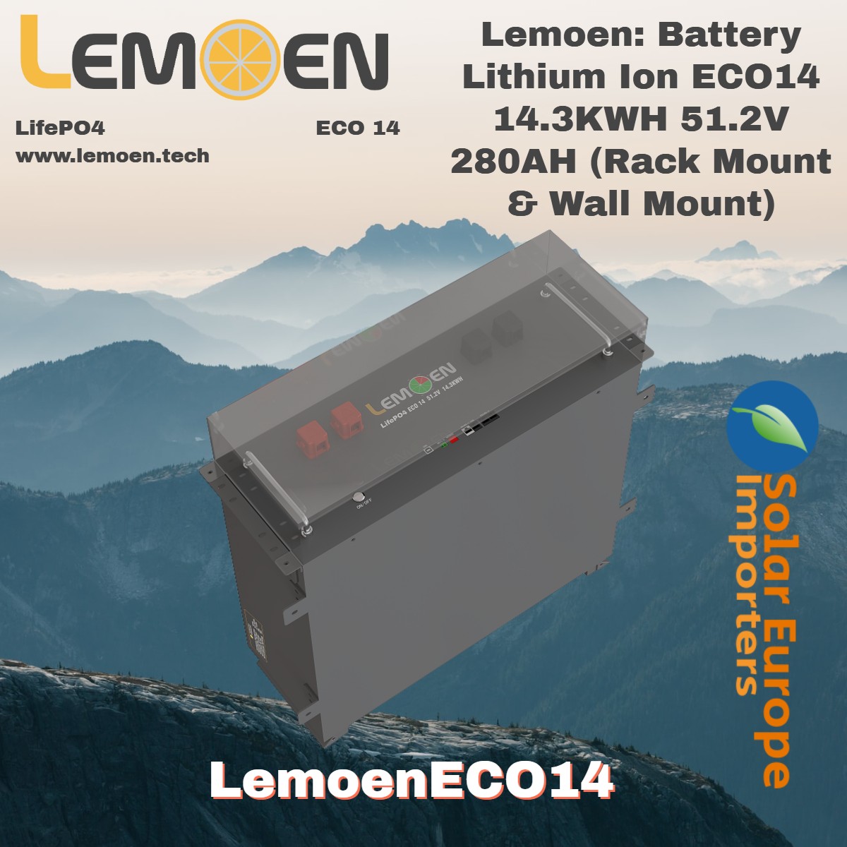 Lemoen: Battery Lithium Ion ECO14 14.3KWH 51.2V 280AH (Rack Mount & Wall Mount) (LemoenECO14)