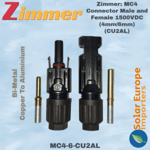 Zimmer: MC4 Connector Male and Female 1500VDC (4mm/6mm) (Bi-Metal Copper To Aluminium) (MC4-6-CU2AL)